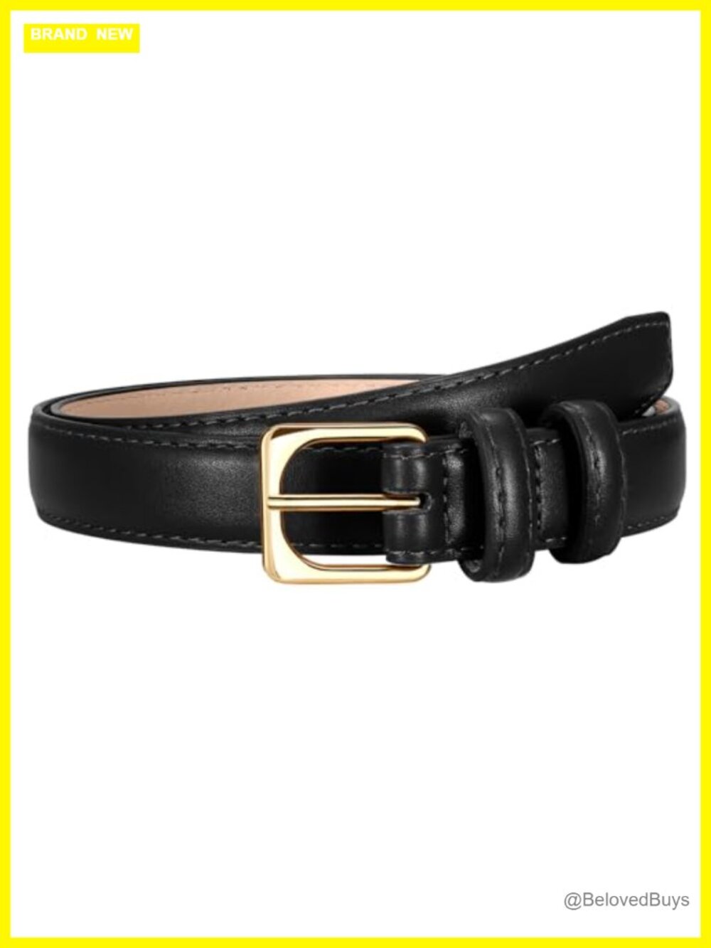 Women's Thin PU Leather Belt with Gold Buckle for Jeans & Dresses